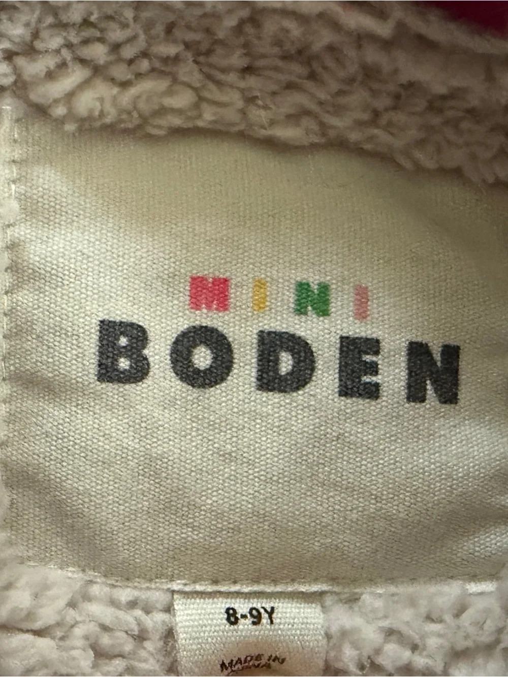 Mini Boden cozy Sherpa jacket embroidered floral - size 8-9